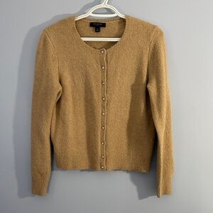 Ann Taylor women’s camel cardigan with weaved gold and sparkle buttons SZ MP